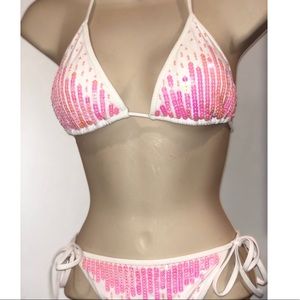 Secret Pink and White Sequin String Bikini Set